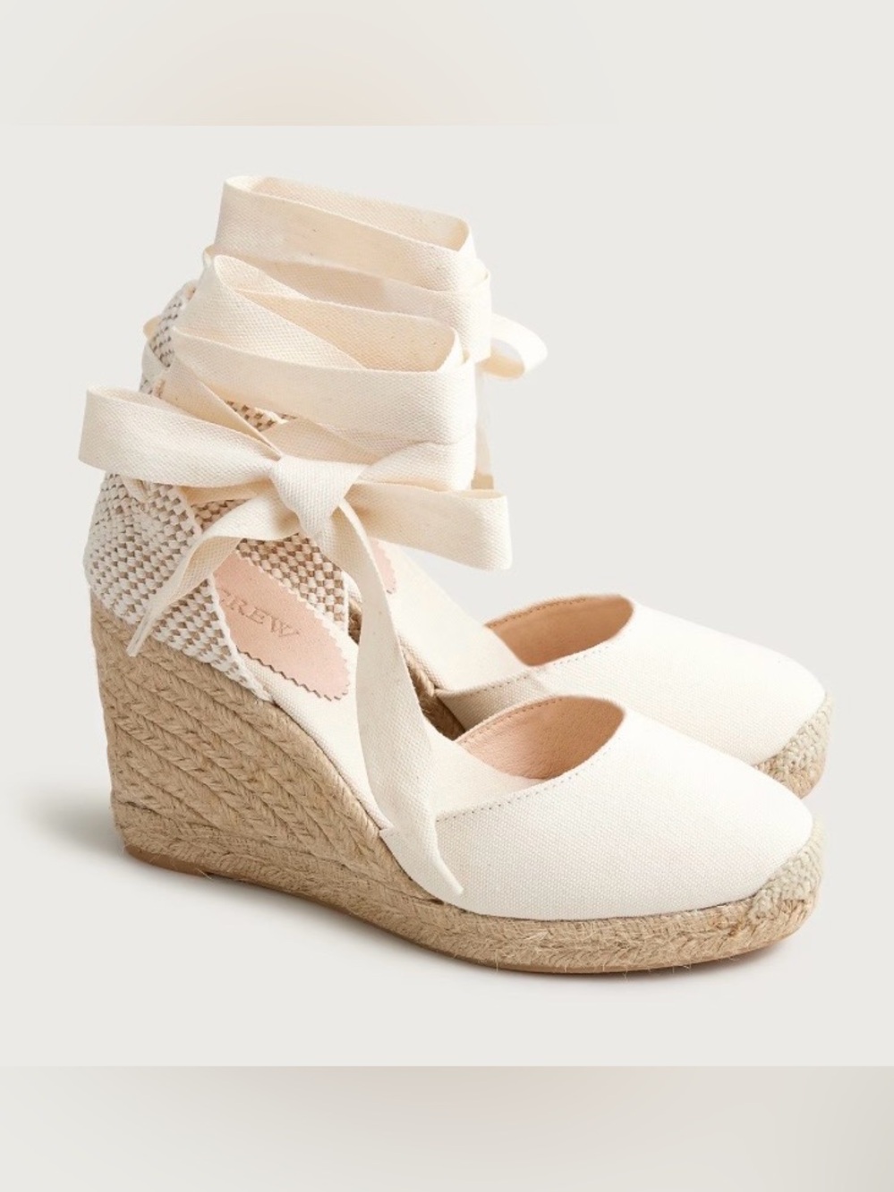 J. Crew Cream Lace-Up Espadrille Wedge Heels